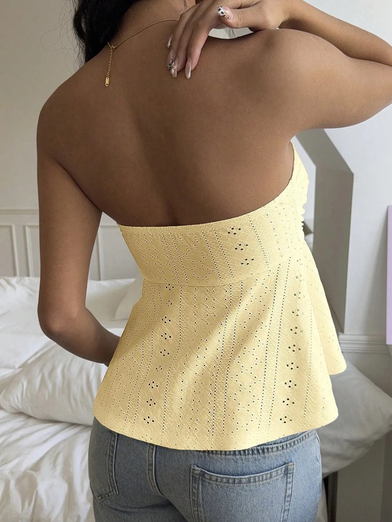Eyelet Ruched Tube Top