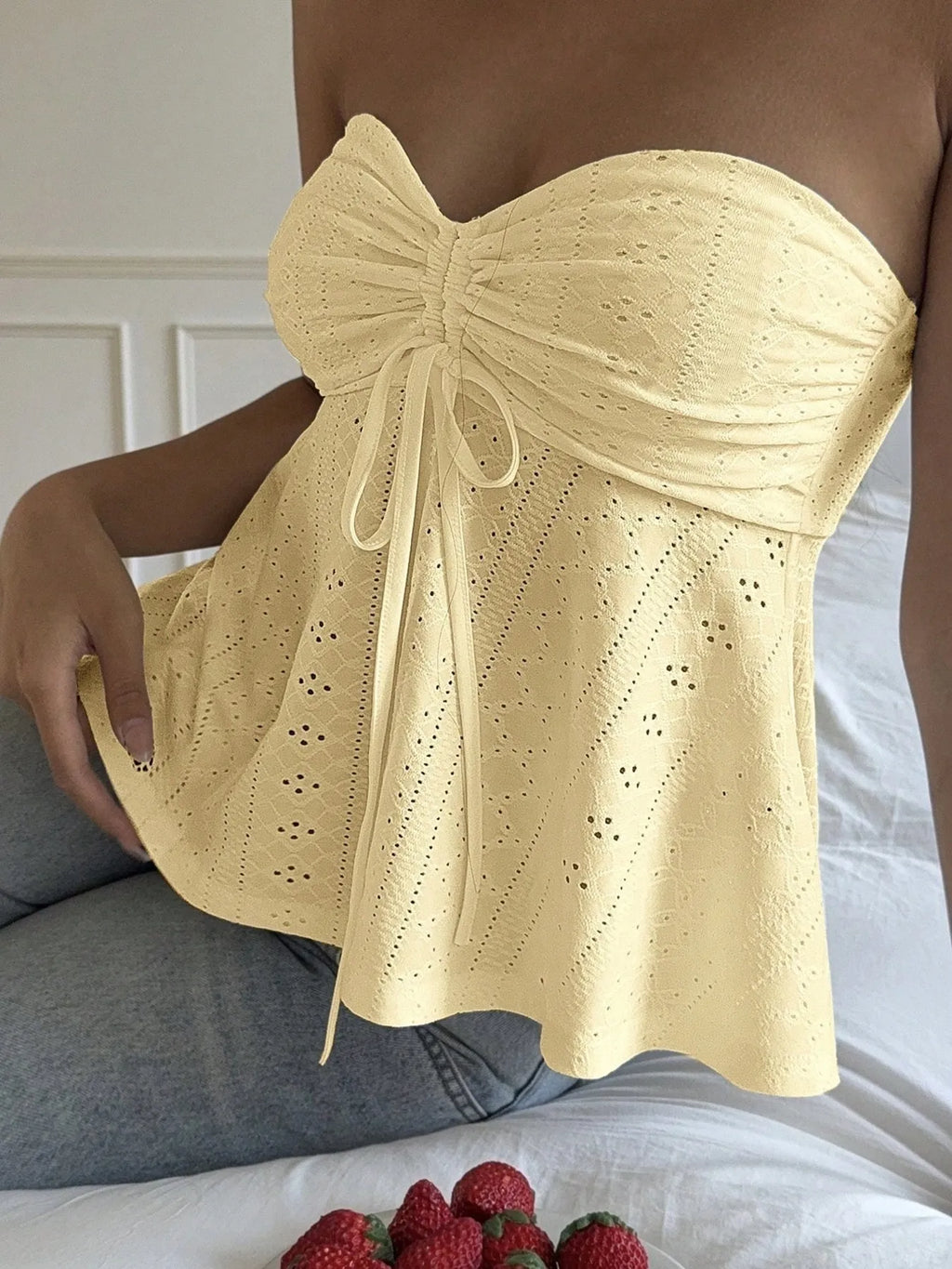 Eyelet Ruched Tube Top